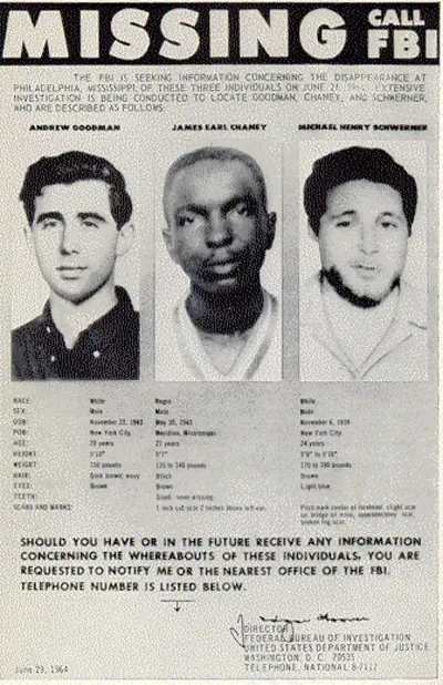 Three civil rights workers are murdered in Neshoba County, Mississippi — Neshoba County, Mississippi