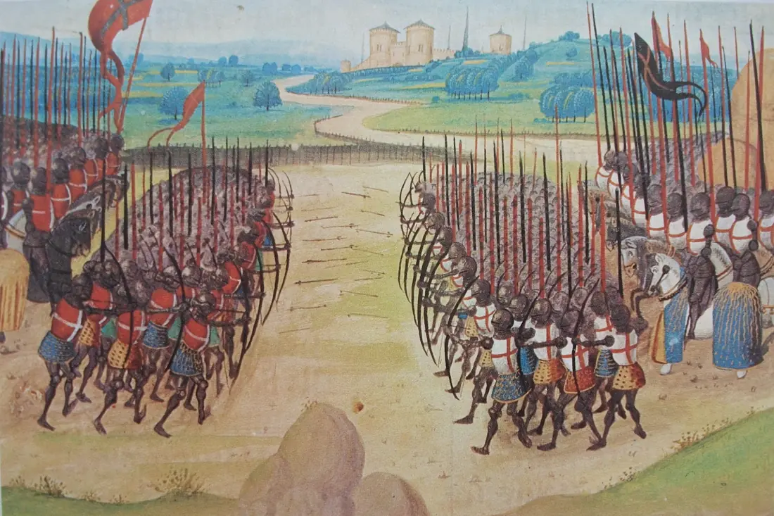 Les archers anglais déciment les Français à la bataille de Crécy — Crécy, France