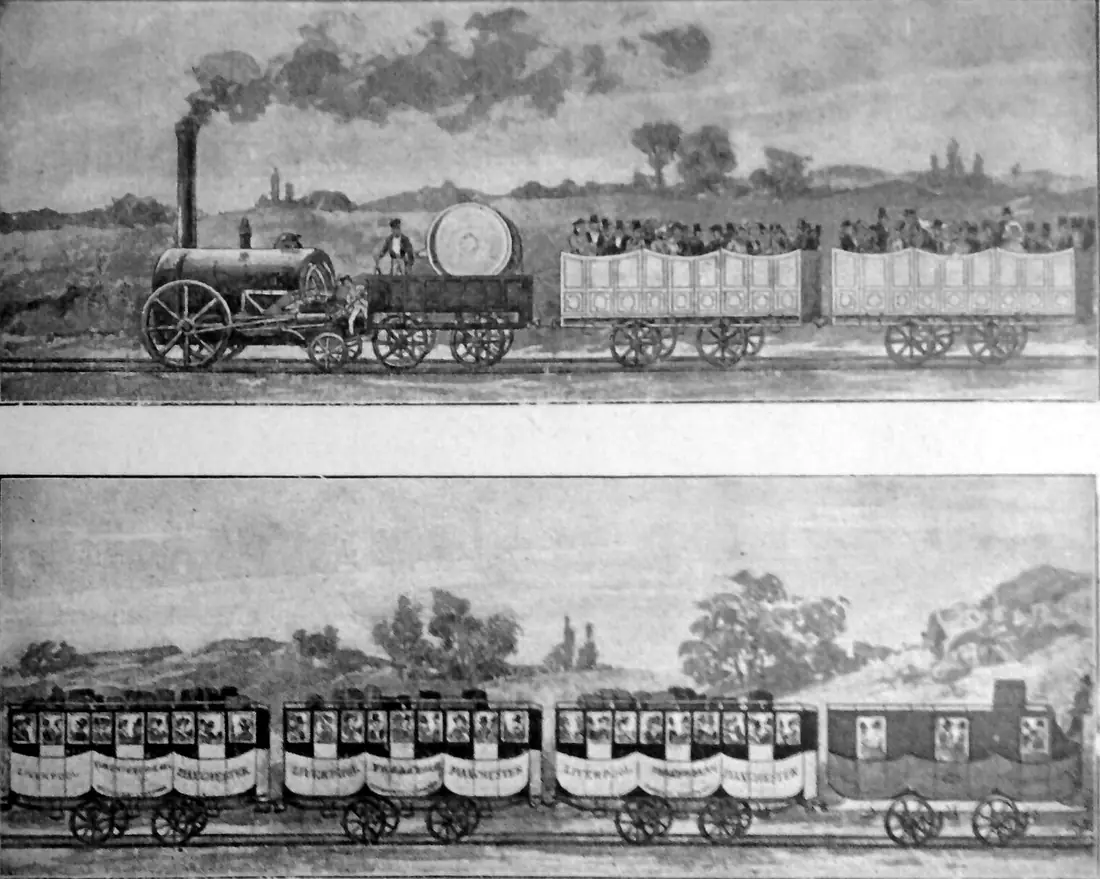 Eröffnung der ersten inter‑städtischen Eisenbahn der Welt – Strecke Liverpool‑Manchester — Liverpool and Manchester, England