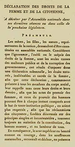 Olympe de Gouges veröffentlicht die „Erklärung der Rechte der Frau“ — Paris, France