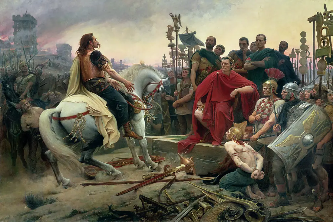 Vercingétorix se rend à César, mettant fin aux guerres gauloises — Gaul (modern France)