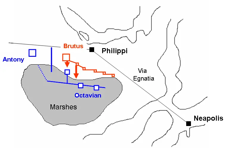 Début de la bataille de Philippes : Marc Antoine et Octave contre les assassins de César — Philippi, Macedonia