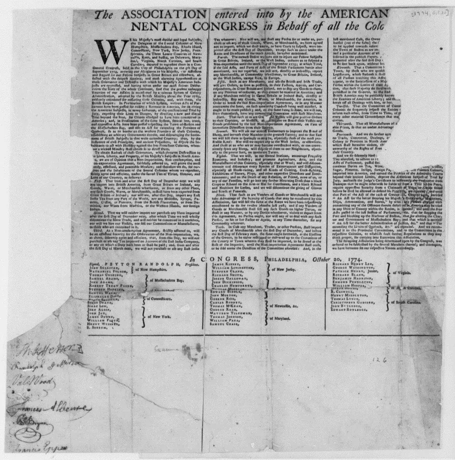 First Continental Congress Adopts Continental Association Boycott — Philadelphia, Pennsylvania, USA